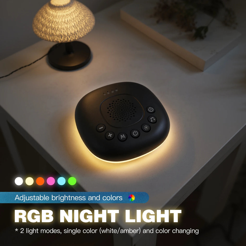 Portable White Noise Machine with  20 Sounds RGB Night Light Sleep Aid for Baby/Kids/Adults Timer Rechargeable Battery Travel